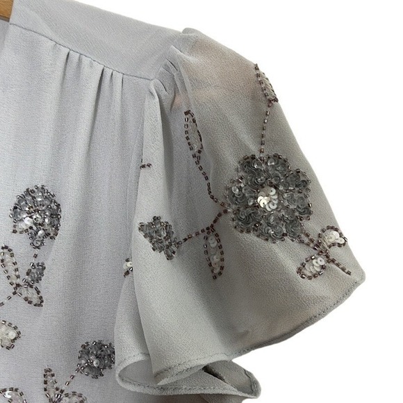 BHLDN (Anthropologie) Plymouth Beaded Sequin Wrap‎ Dress Fog  Size 4 - Picture 5 of 9
